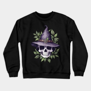 Wildcraft Witchery | Witch Skull | Witch Hat | Darkly Enchanting Skull and Herb | Earthy Skull with Leaves Crewneck Sweatshirt